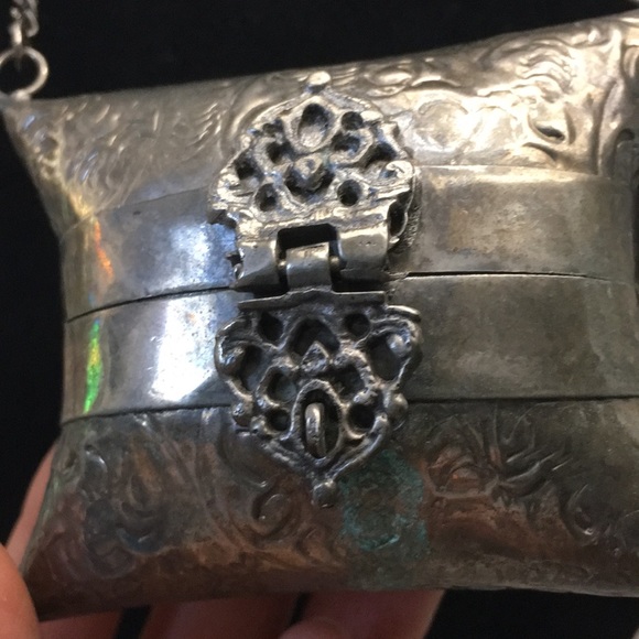 VTG antique Silver Necklace Pendant Locket Pocket Chain - Picture 2 of 7